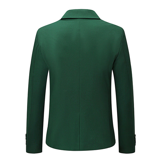Green # Men's slim fit 1-button single-breasted business blazer with notched lapel and 4-button cuffs, lightweight solid green sport coat with fully lined polyester for office, business, wedding, party and daily wear, isolated on white background.
