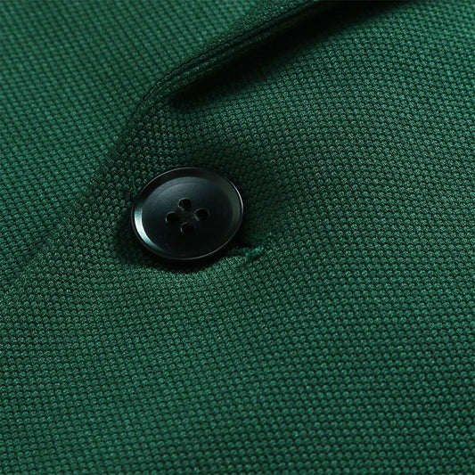 Green # Men's slim fit 1-button single-breasted business blazer with notched lapel and 4-button cuffs, lightweight solid green sport coat with fully lined polyester for office, business, wedding, party and daily wear, isolated on white background.