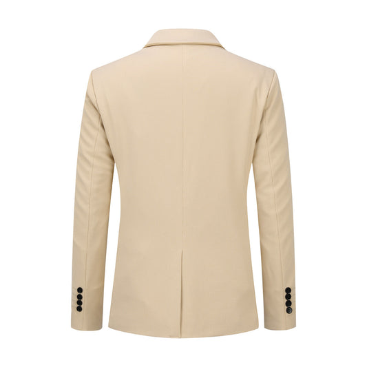 Khaki # Men's slim fit sport coat business daily blazer with notched lapel and 1-button single-breasted closure, khaki solid blazer jacket with 4-button cuffs and slightly padded shoulders, lightweight breathable polyester fully lined for business, office, wedding, party and daily wear, isolated on white background.