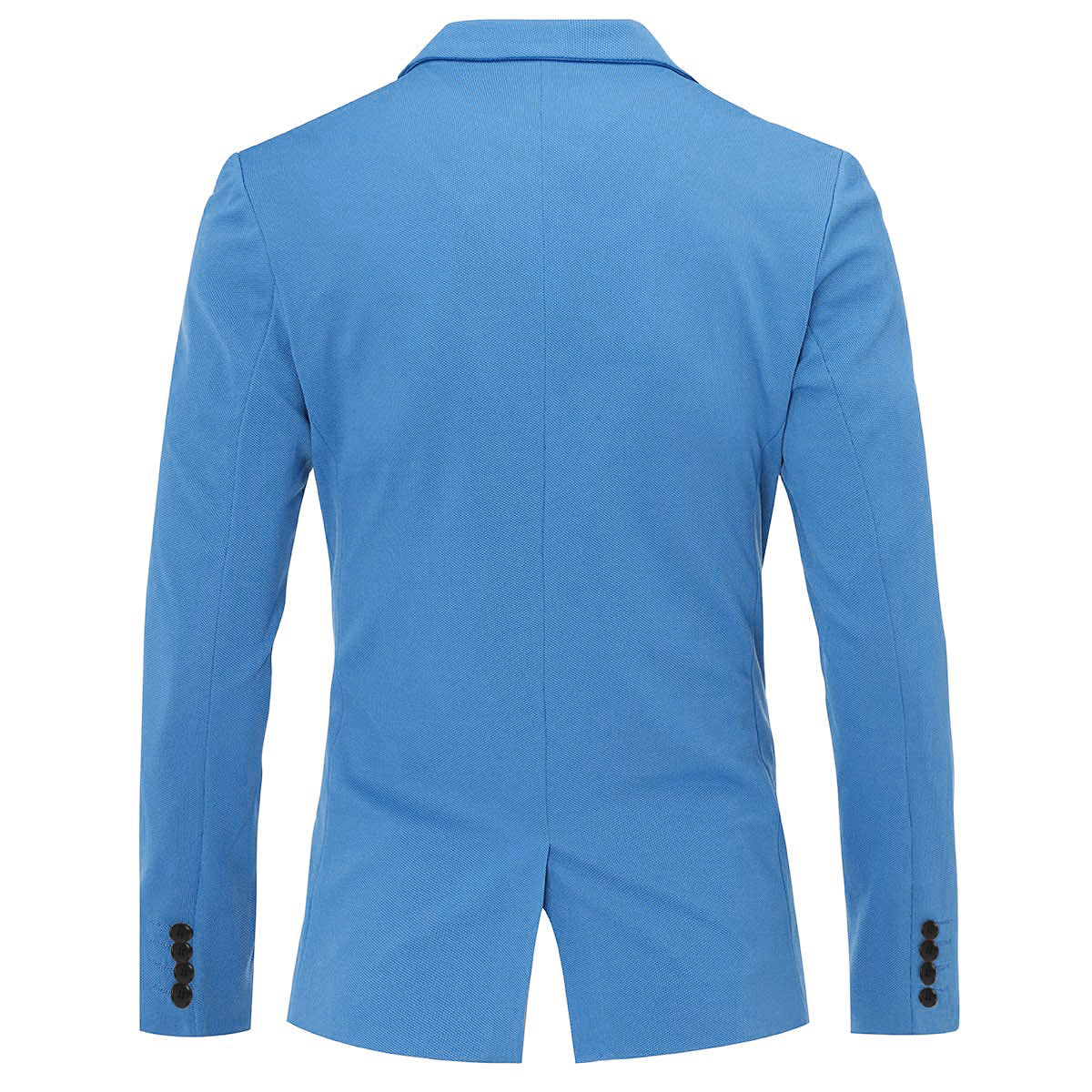 Sky Blue # Men's slim fit sport coat business daily blazer with notched lapel and 1-button single-breasted closure, sky blue lightweight jacket with 4-button cuffs and slightly padded shoulders for office, business, wedding, party and daily wear, isolated on white background.