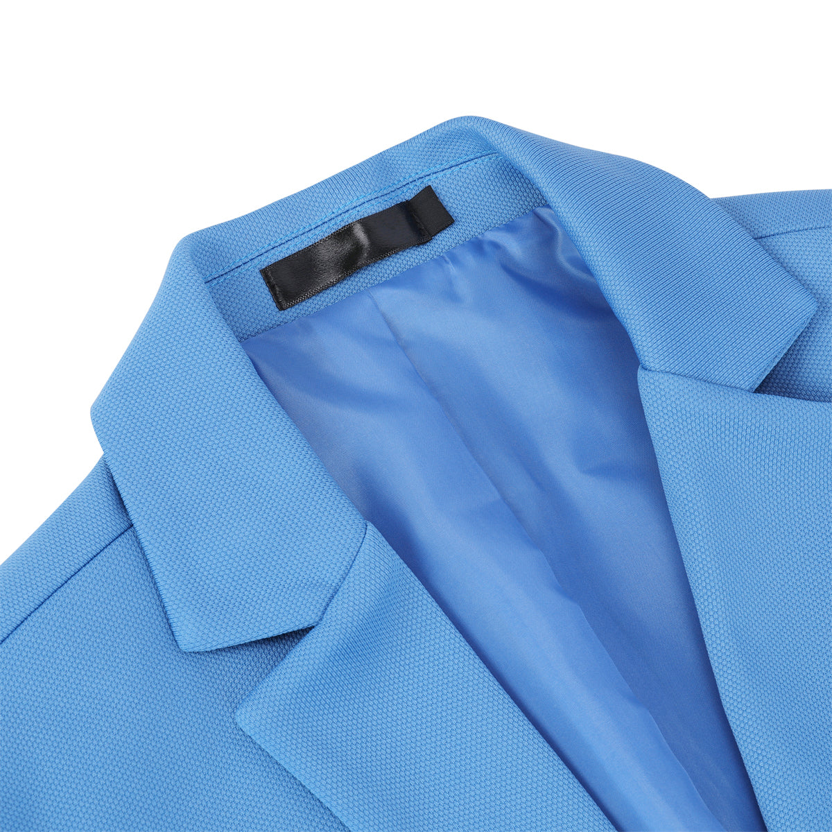Sky Blue # Men's slim fit sport coat business daily blazer with notched lapel and 1-button single-breasted closure, sky blue lightweight jacket with 4-button cuffs and slightly padded shoulders for office, business, wedding, party and daily wear, isolated on white background.