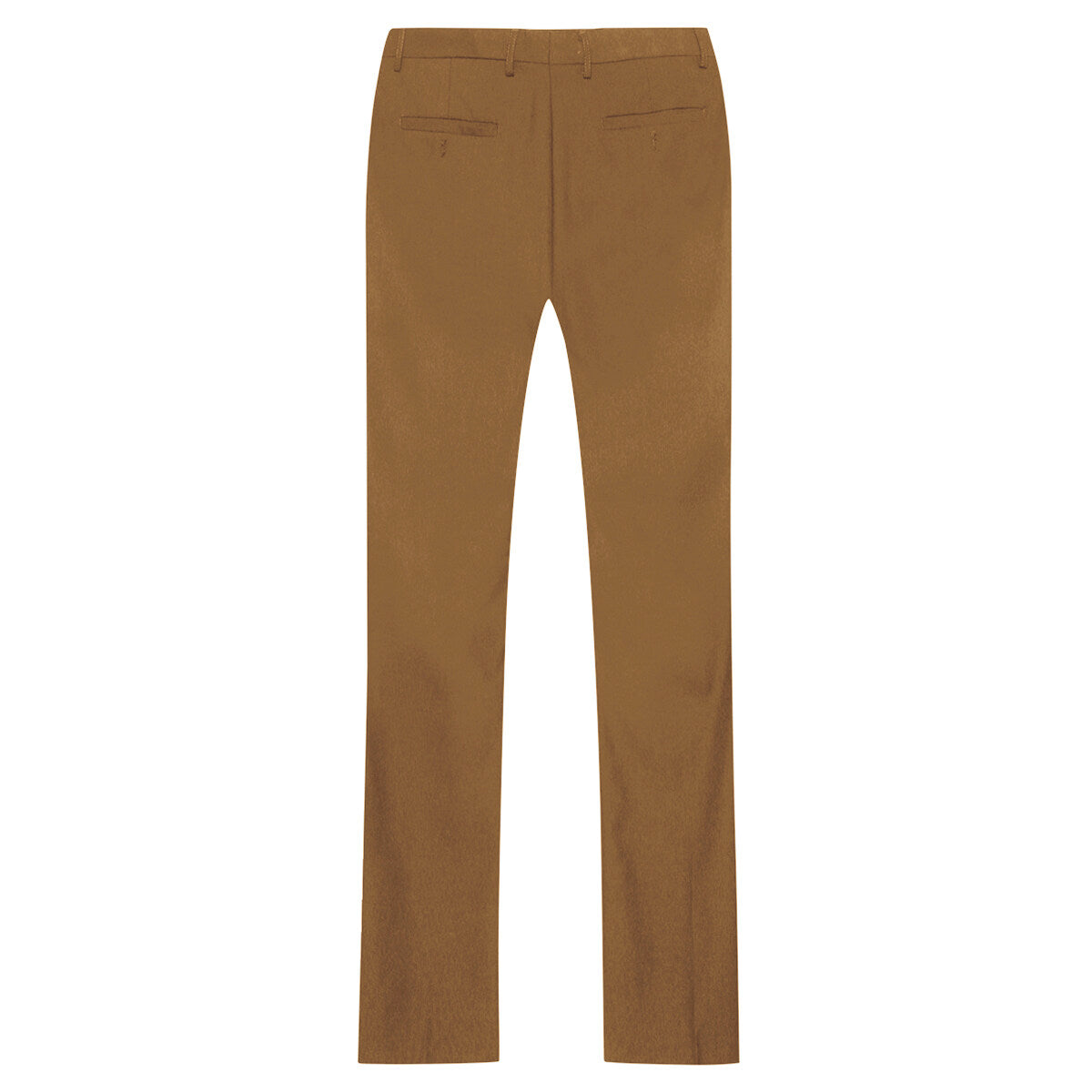 Coffee # Men's slim fit 2-piece simple designed suit with peaked lapel and button closure, coffee formal blazer jacket with four-button cuffs and matching flat-front trousers with extended waist strap, elegant polyester viscose blend suit for business, office, wedding and daily wear, isolated on white background.