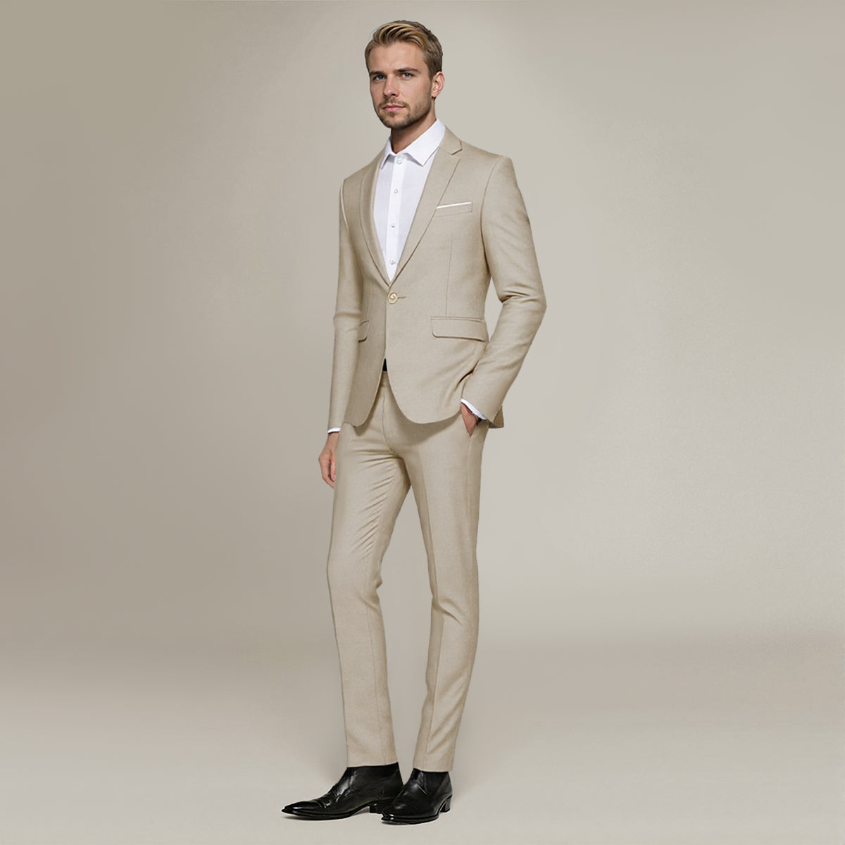 NXY03 Series 2-Piece Slim Fit Simple Designed Light Beige Suit XL / Beige