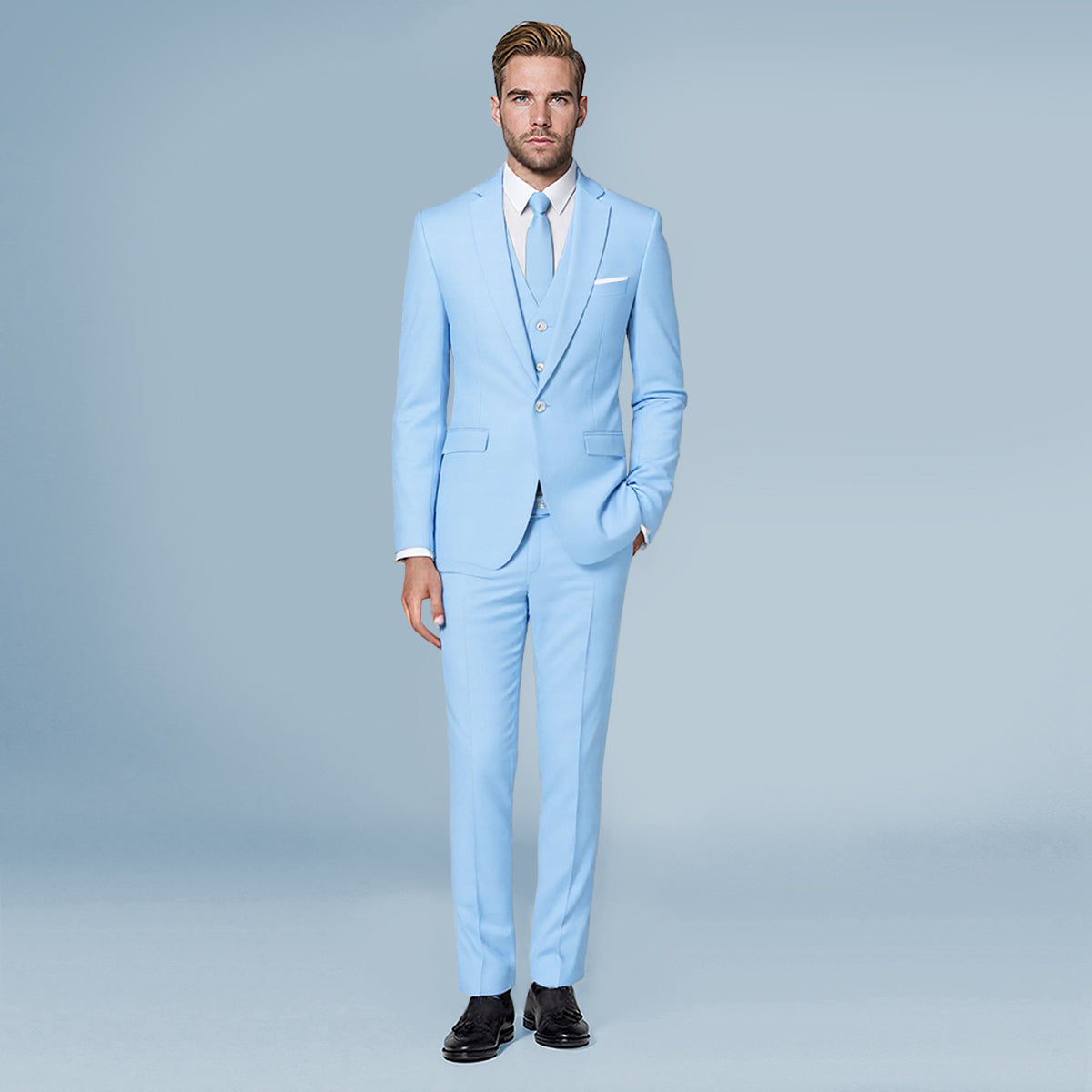 NYD711 Series 2-Piece Slim Fit Simple Designed Light Blue Suit 3XL / Light Blue