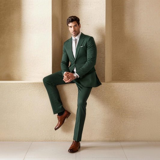 Dark Cyan # Men's slim fit 3-piece suit with one-button peaked lapel and button closure, dark cyan formal blazer jacket with matching vest and flat-front trousers with extended waist strap and slanted side pockets, classic modern polyester suit for business, wedding, office and daily wear, isolated on white background.