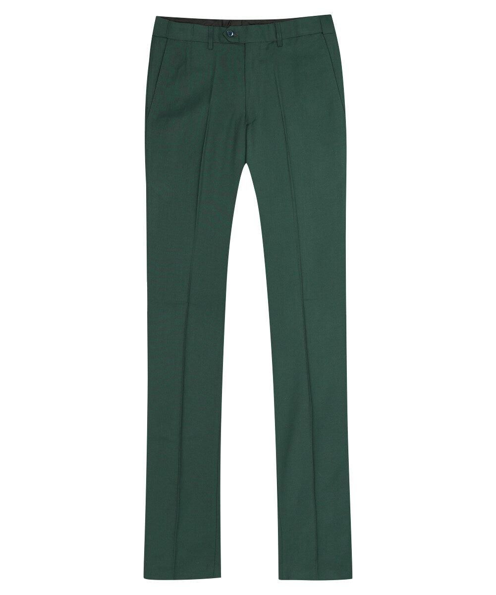 Dark Cyan # Men's slim fit 3-piece suit with one-button peaked lapel and button closure, dark cyan formal blazer jacket with matching vest and flat-front trousers with extended waist strap and slanted side pockets, classic modern polyester suit for business, wedding, office and daily wear, isolated on white background.