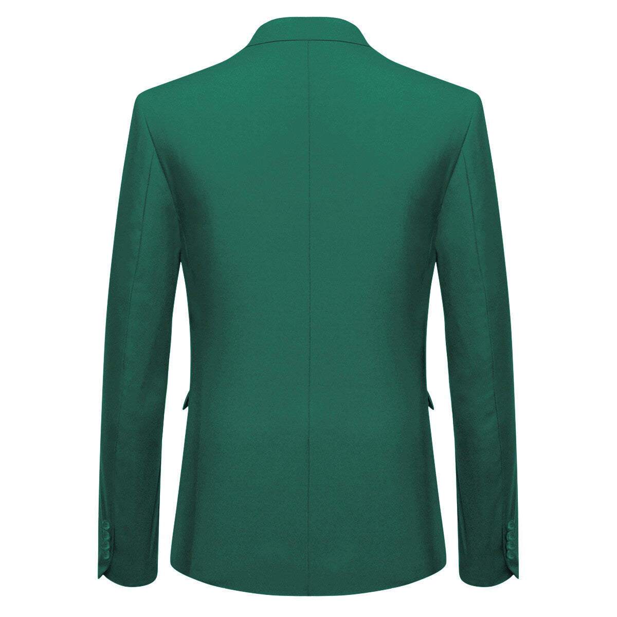 Dark Cyan # Men's slim fit 3-piece one button formal suit with peaked lapel and button closure, dark cyan classic blazer jacket with matching vest and flat-front trousers with extended waist strap and slanted side pockets, elegant polyester suit for business, wedding, office and daily wear, isolated on white background.
