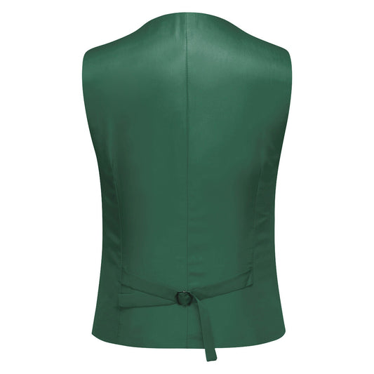 Dark Cyan # Men's slim fit 3-piece one button formal suit with peaked lapel and button closure, dark cyan classic blazer jacket with matching vest and flat-front trousers with extended waist strap and slanted side pockets, elegant polyester suit for business, wedding, office and daily wear, isolated on white background.