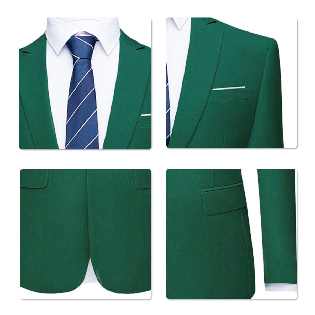 Dark Cyan # Men's slim fit 3-piece one button formal suit with peaked lapel and button closure, dark cyan classic blazer jacket with matching vest and flat-front trousers with extended waist strap and slanted side pockets, elegant polyester suit for business, wedding, office and daily wear, isolated on white background.