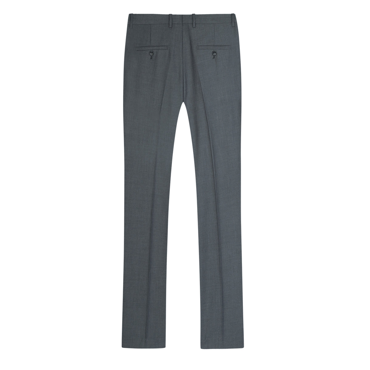 Dark Grey # Men's slim fit 3-piece casual suit with notched lapel and button closure, dark grey formal blazer jacket with four-button cuffs, matching vest and flat-front trousers with extended waist strap and slanted side pockets, elegant polyester viscose blend suit for business, wedding, office and daily wear, isolated on white background.