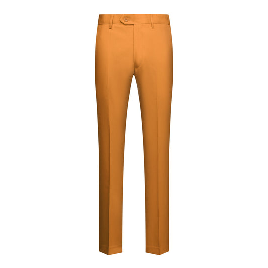 Coffee # Men's slim fit 2-piece simple designed casual suit with peaked lapel and button closure, coffee formal blazer jacket with four-button cuffs and matching flat-front trousers with extended waist strap, elegant polyester viscose blend suit for business, office, wedding and daily wear, isolated on white background.