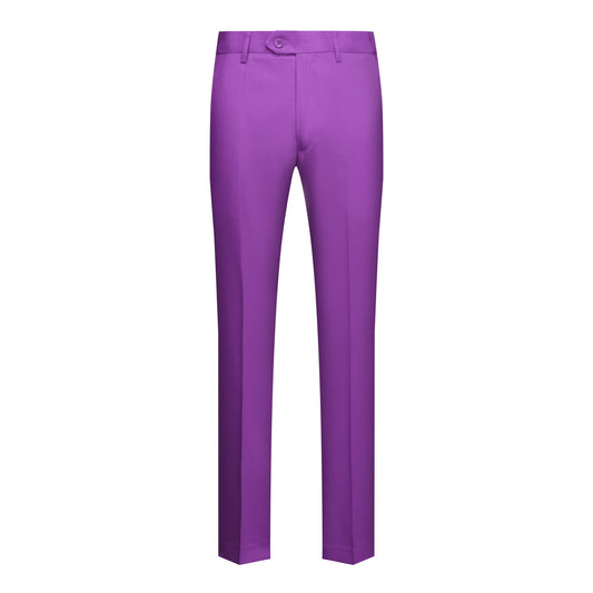 Purple # Men's slim fit 2-piece simple designed suit with peaked lapel and button closure, purple casual formal blazer jacket with four-button cuffs and matching flat-front trousers with extended waist strap, elegant polyester viscose blend suit for business, wedding, prom and daily wear, isolated on white background.
