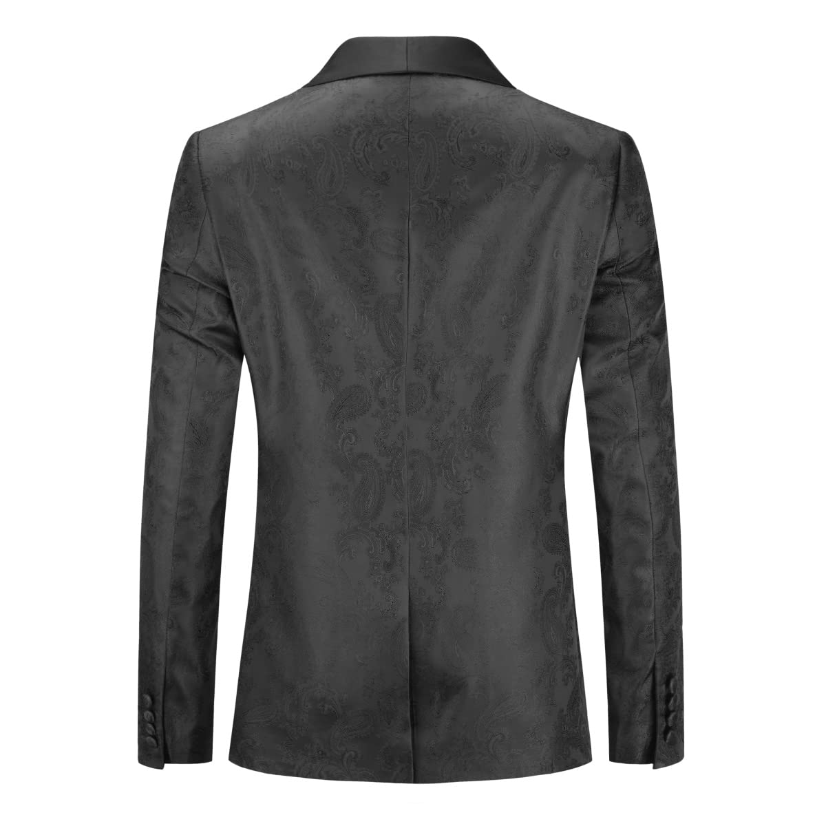 Black # Men's one-button slim fit print blazer, notched lapel single-breasted casual sport coat with fashionable random cutting printed pattern, soft and breathable polyester viscose blend jacket for party, prom, banquet, stage performance and special occasions, isolated on white background.