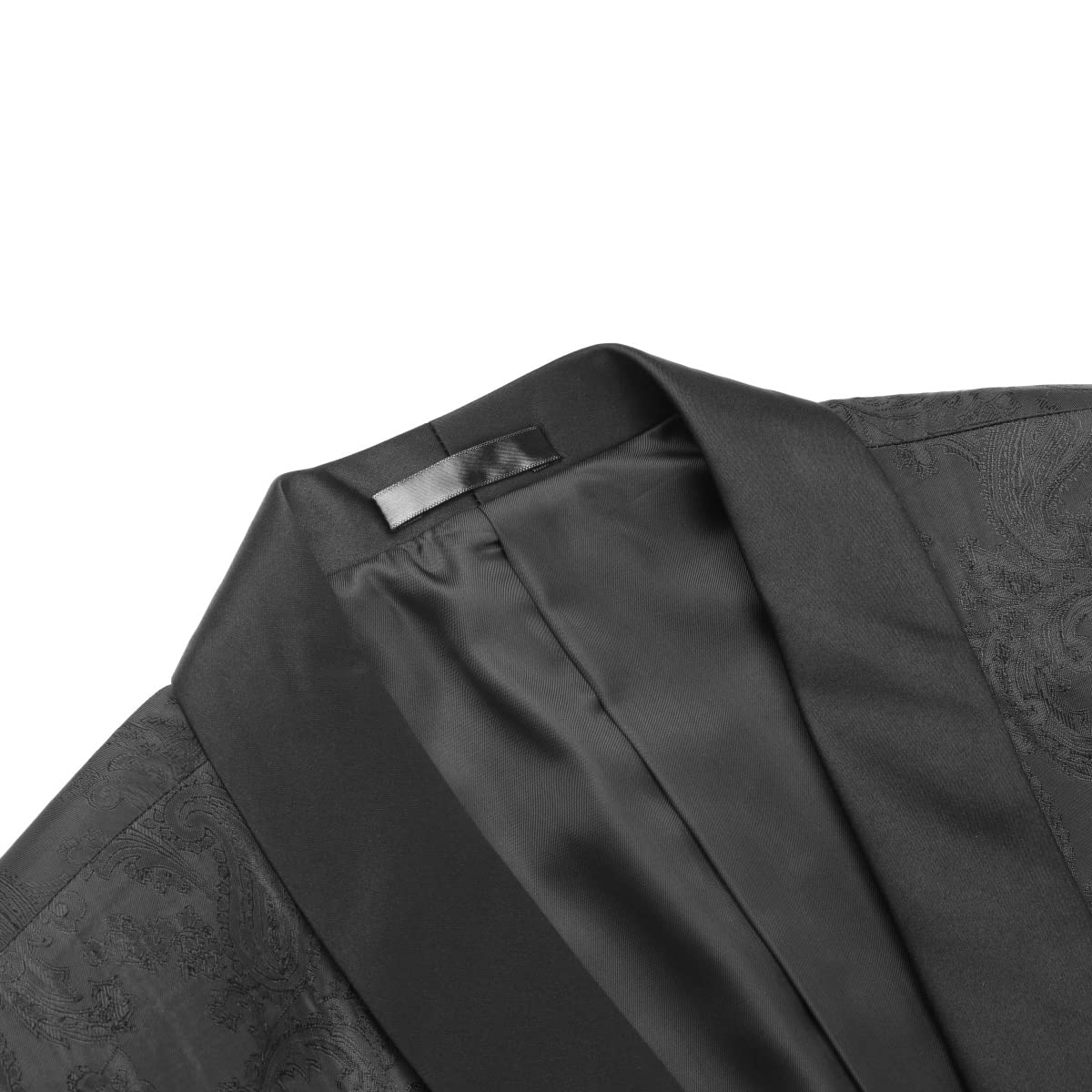Black # Men's one-button slim fit print blazer, notched lapel single-breasted casual sport coat with fashionable random cutting printed pattern, soft and breathable polyester viscose blend jacket for party, prom, banquet, stage performance and special occasions, isolated on white background.