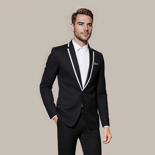 Black # Men's one button solid color casual blazer, classic slim fit single breasted suit jacket for business meetings, daily office wear and formal events, isolated on white background.