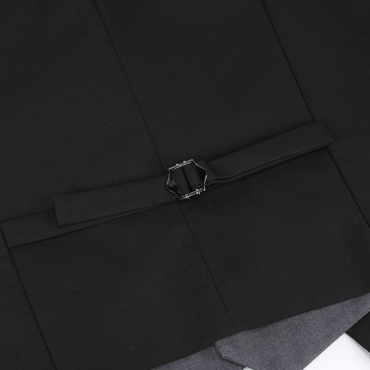 Black # Men's notched lapel patchwork vest, slim fit adjustable back waistcoat with minimalist buttons and structured shoulders, soft breathable fabric vest for business, party, wedding and daily wear, isolated on white background.