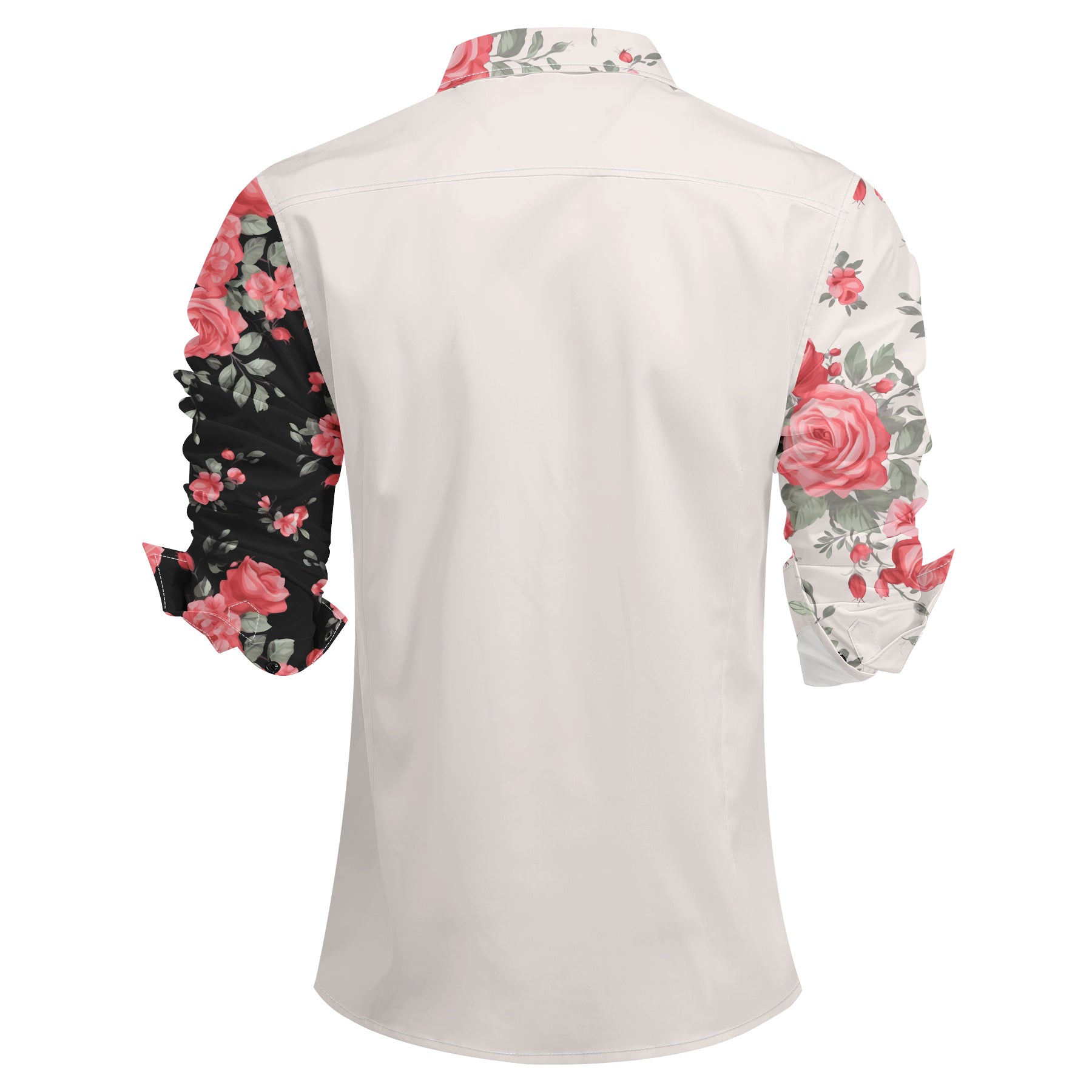 Black # Men's slim fit printed lapel long sleeve shirt, single-breasted spread collar casual dress shirt with cuff design, lightweight polyester formal top for business, party, wedding and daily wear, isolated on white background.
