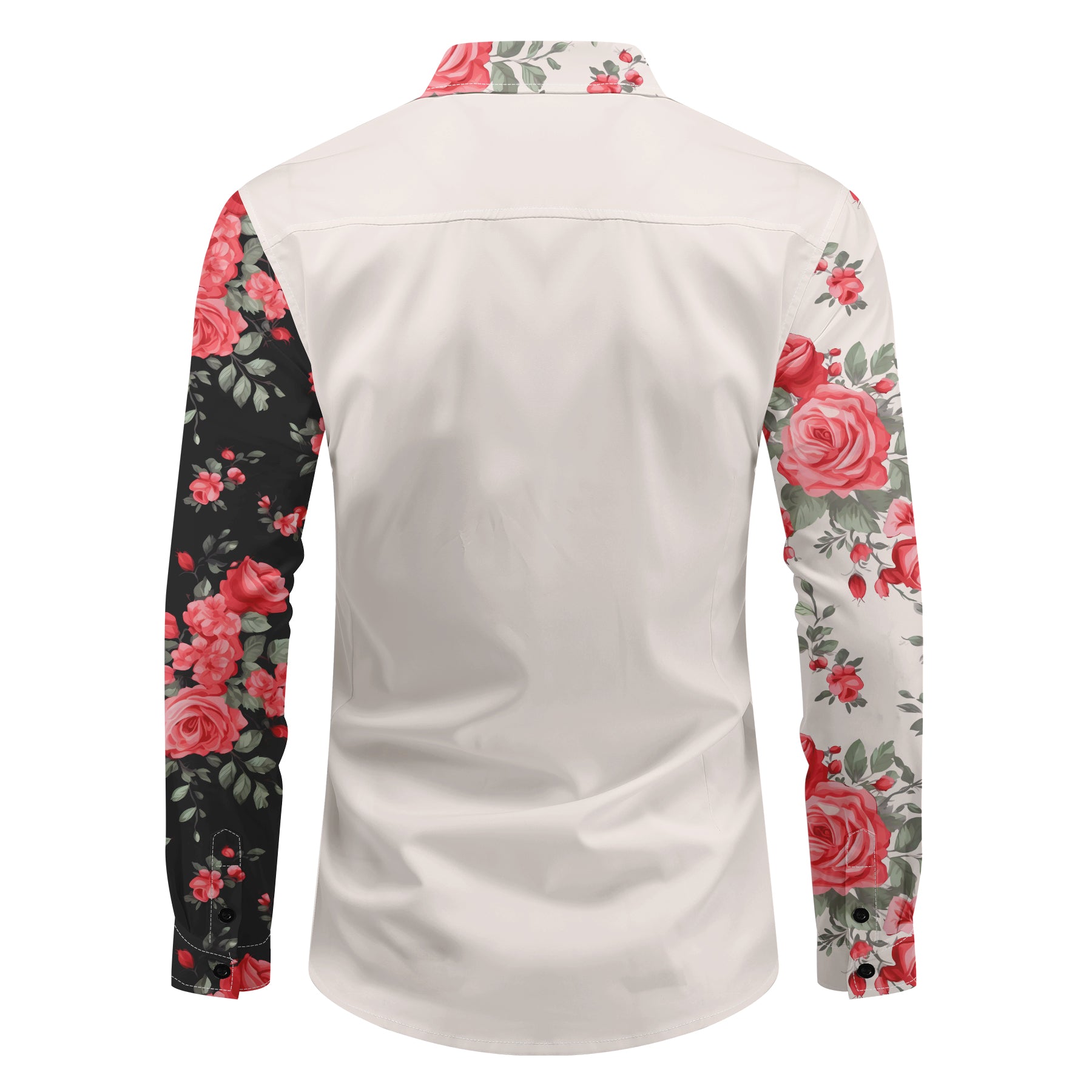 Black # Men's slim fit printed lapel long sleeve shirt, single-breasted spread collar casual dress shirt with cuff design, lightweight polyester formal top for business, party, wedding and daily wear, isolated on white background.