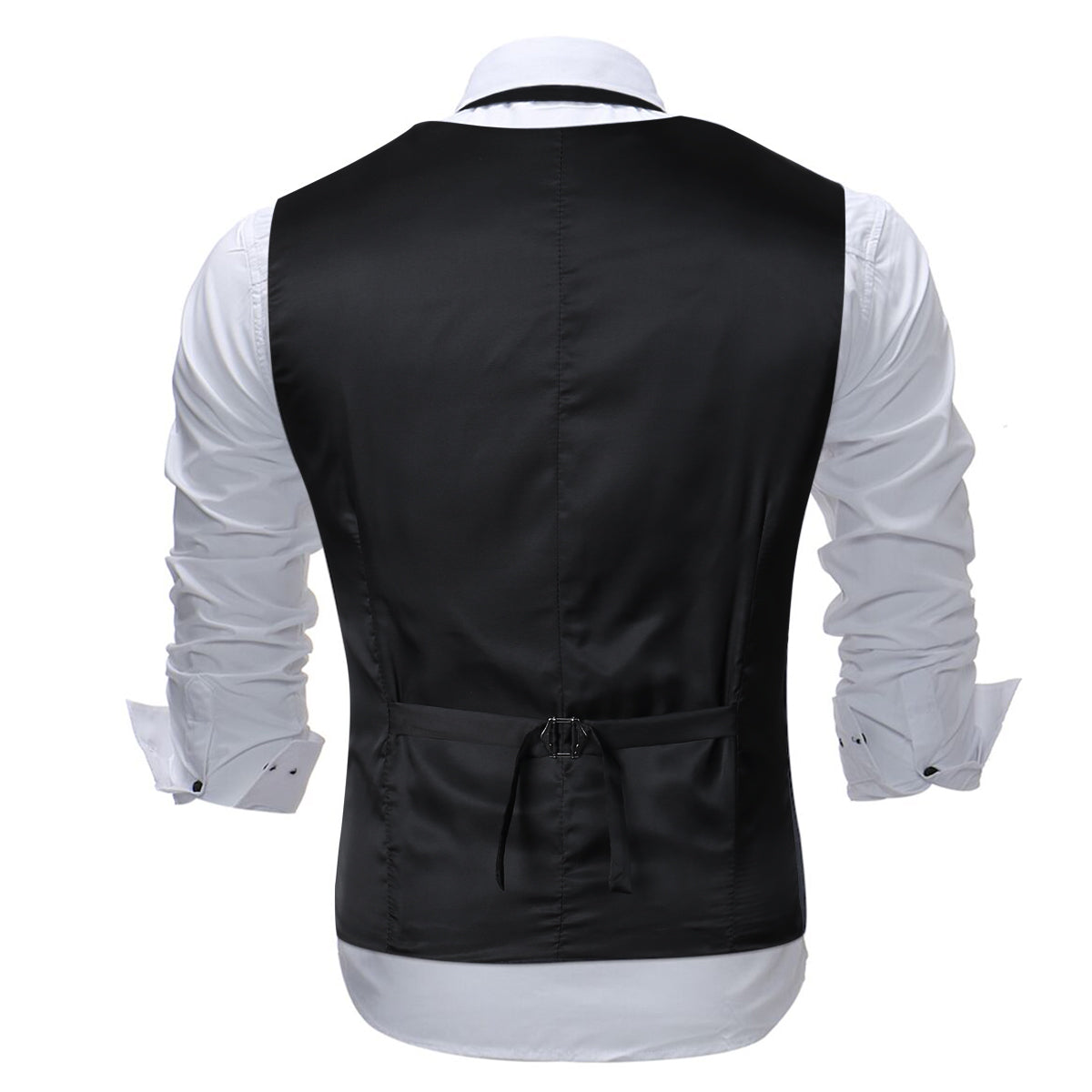 Maroon # Men's slim fit single breasted printed vest with v-neck and 3-button satin collar closure, sleeveless maroon waistcoat with adjustable back belt and fully lined interior, floral print polyester viscose blend vest for business, wedding, prom, banquet and daily wear, isolated on white background.