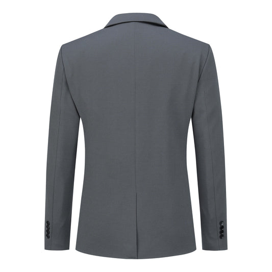 Light Grey # Men's one-button slim fit sport coat with notched lapel and single-breasted closure, lightweight grey business blazer with 4-button cuffs and multiple pockets for office, daily wear, wedding and party, isolated on white background.
