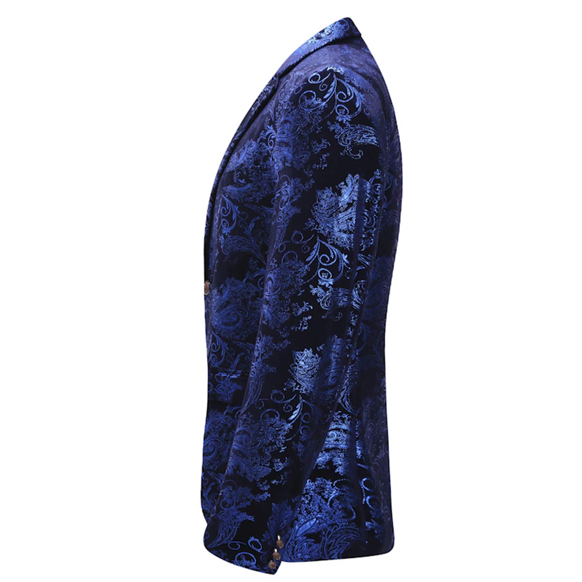 Blue # Men's slim fit 2-piece floral suit with notched lapel and single-breasted button closure, blue patterned dress blazer jacket with fully lined interior and matching flat-front trousers with adjustable waist for wedding, party, prom and daily wear, isolated on white background.