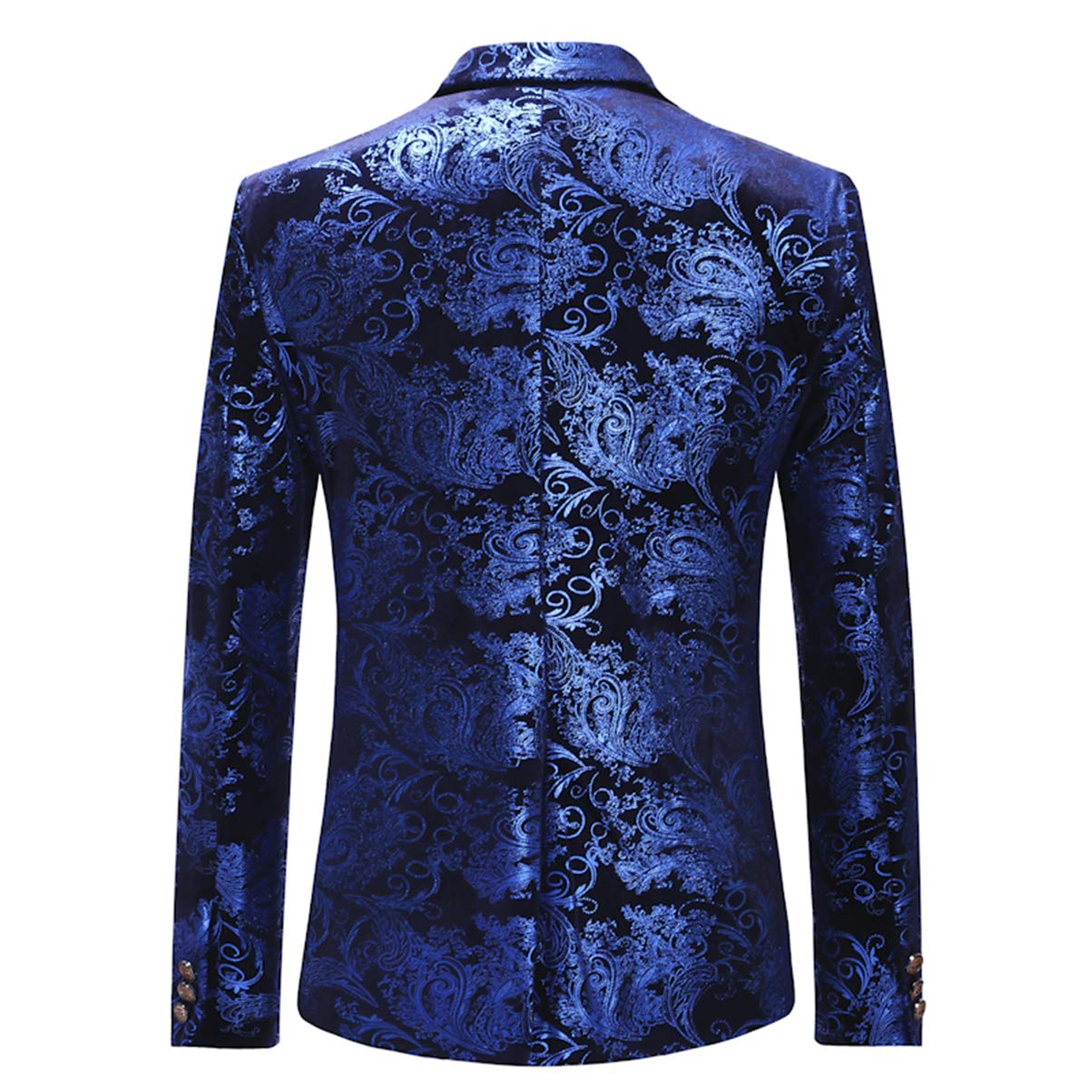 Blue # Men's slim fit 2-piece floral suit with notched lapel and single-breasted button closure, blue patterned dress blazer jacket with fully lined interior and matching flat-front trousers with adjustable waist for wedding, party, prom and daily wear, isolated on white background.