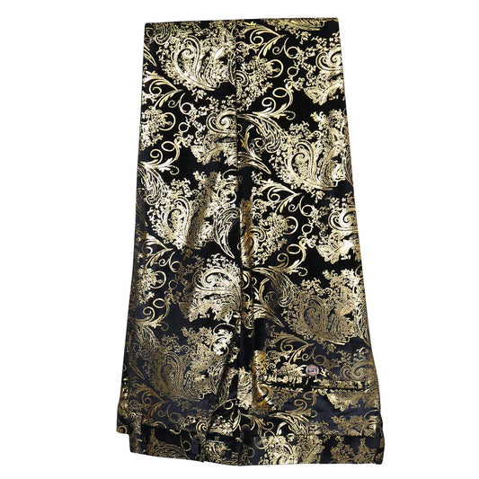 Gold # Men's slim fit 2-piece stylish dress floral suit with notched lapel and button closure, gold floral print blazer jacket fully lined with matching flat-front trousers with extended waist strap for wedding, party, prom and formal occasions, isolated on white background.