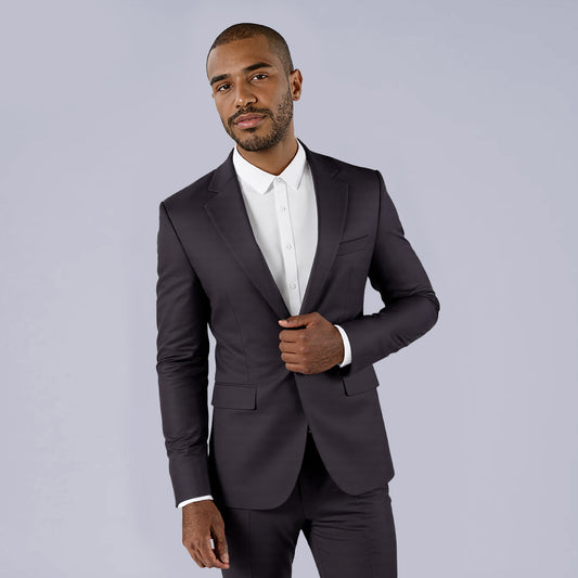 Dark Grey # Men's slim fit casual daily blazer with notched lapel and buttoned cuffs, dark grey sport coat jacket with 3D tailored cut, full shoulder design, chest pocket with fixed floral pocket-square, and soft polyester fabric for business, office, party, wedding and daily wear, isolated on white background.