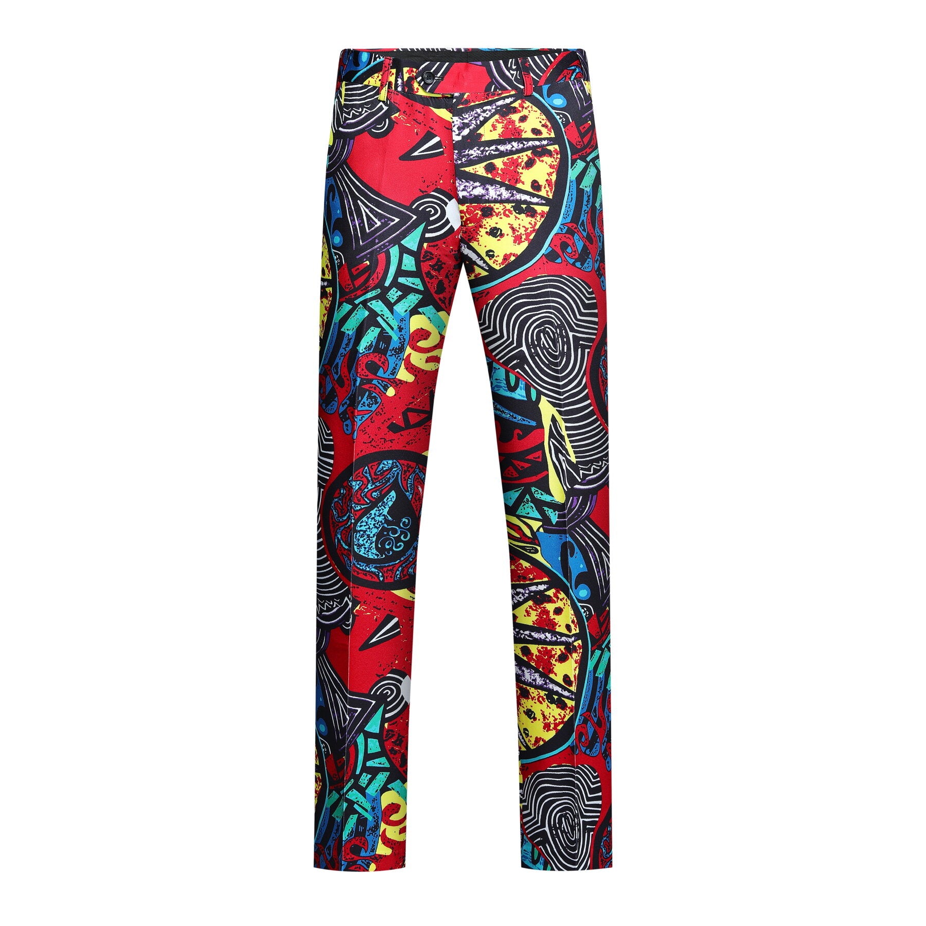 Multi-color # Men's slim fit 2-piece ethnic style print suit with one-button peaked lapel and plaid stripe design, colorful casual blazer jacket with 4-button cuffs and fully lined interior, matching trousers for party, dinner, wedding and daily wear, isolated on white background.