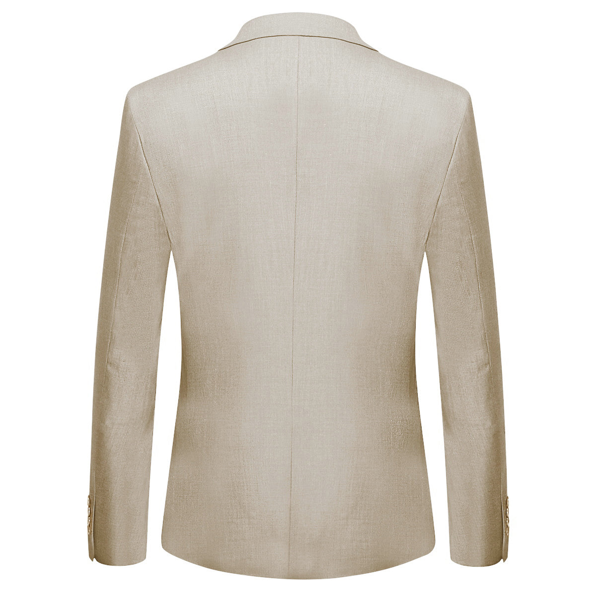 Beige # Men's one-button casual blazer with flat collar and single-breasted closure, stylish solid beige sport coat jacket with premium polyester viscose blend fabric for daily business, office, wedding and party wear, isolated on white background.