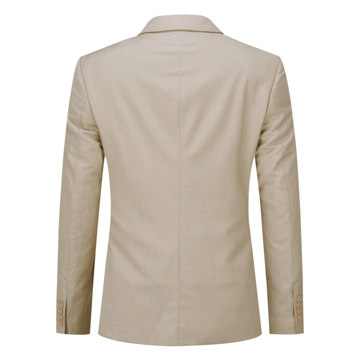 Beige # Men's one-button casual blazer with flat collar and single-breasted closure, stylish solid beige sport coat jacket with premium polyester viscose blend fabric for daily business, office, wedding and party wear, isolated on white background.