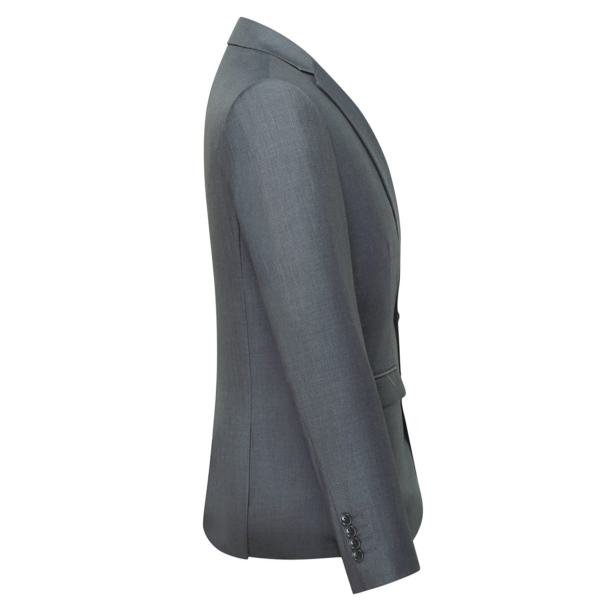 Dark Grey # Men's slim fit one-button casual blazer with notched lapel and side vents, dark grey business sport coat with four-button cuffs and fully lined interior, premium polyester viscose blend jacket for office, business, wedding and daily wear, isolated on white background.
