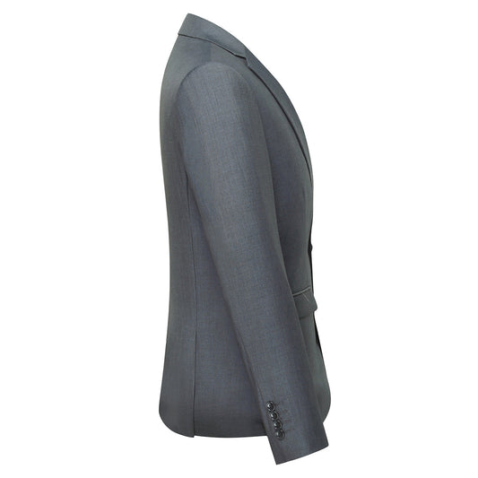Dark Grey # Men's slim fit one-button casual blazer with notched lapel and side vents, dark grey business sport coat with four-button cuffs and fully lined interior, premium polyester viscose blend jacket for office, business, wedding and daily wear, isolated on white background.