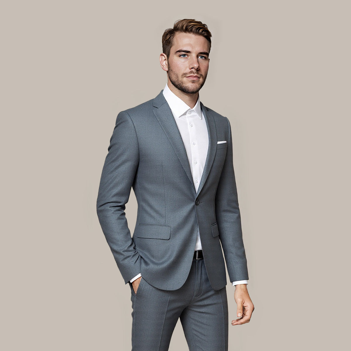 Dark Grey # Men's slim fit one-button casual blazer with notched lapel and side vents, dark grey business sport coat with four-button cuffs and fully lined interior, premium polyester viscose blend jacket for office, business, wedding and daily wear, isolated on white background.