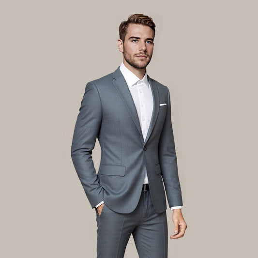 Dark Grey # Men's slim fit one-button casual blazer with notched lapel and side vents, dark grey business sport coat with four-button cuffs and fully lined interior, premium polyester viscose blend jacket for office, business, wedding and daily wear, isolated on white background.