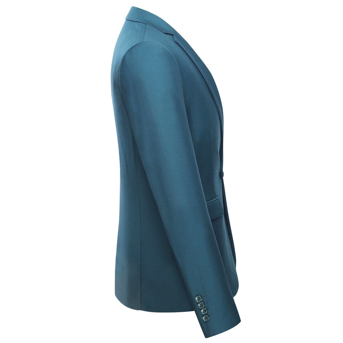 Ocean Blue # Men's slim fit casual blazer with one-button notched lapel and side vents, ocean blue business sport coat with four-button cuffs and fully lined interior, premium polyester viscose blend jacket for business, office, wedding and daily wear, isolated on white background.
