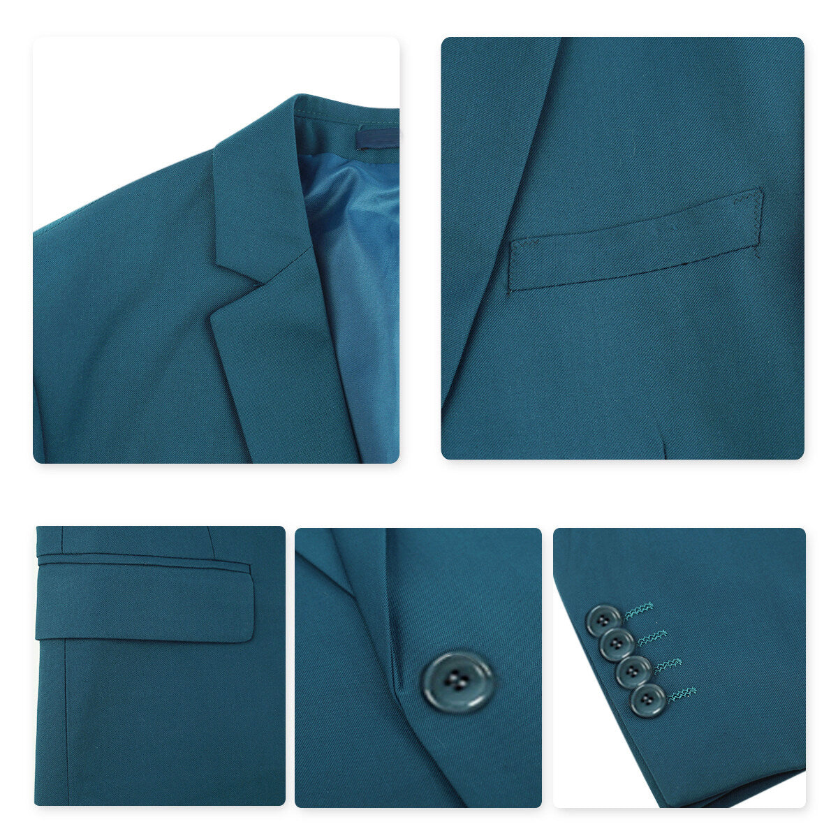 Ocean Blue # Men's slim fit casual blazer with one-button notched lapel and side vents, ocean blue business sport coat with four-button cuffs and fully lined interior, premium polyester viscose blend jacket for business, office, wedding and daily wear, isolated on white background.