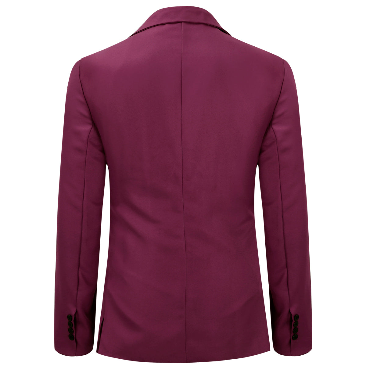 Wine Red # Men's slim fit casual blazer jacket with one-button notched lapel and dual side vents, tailored-fit sport coat in shiny wine red fabric for business, office, party, wedding and daily wear, isolated on white background.