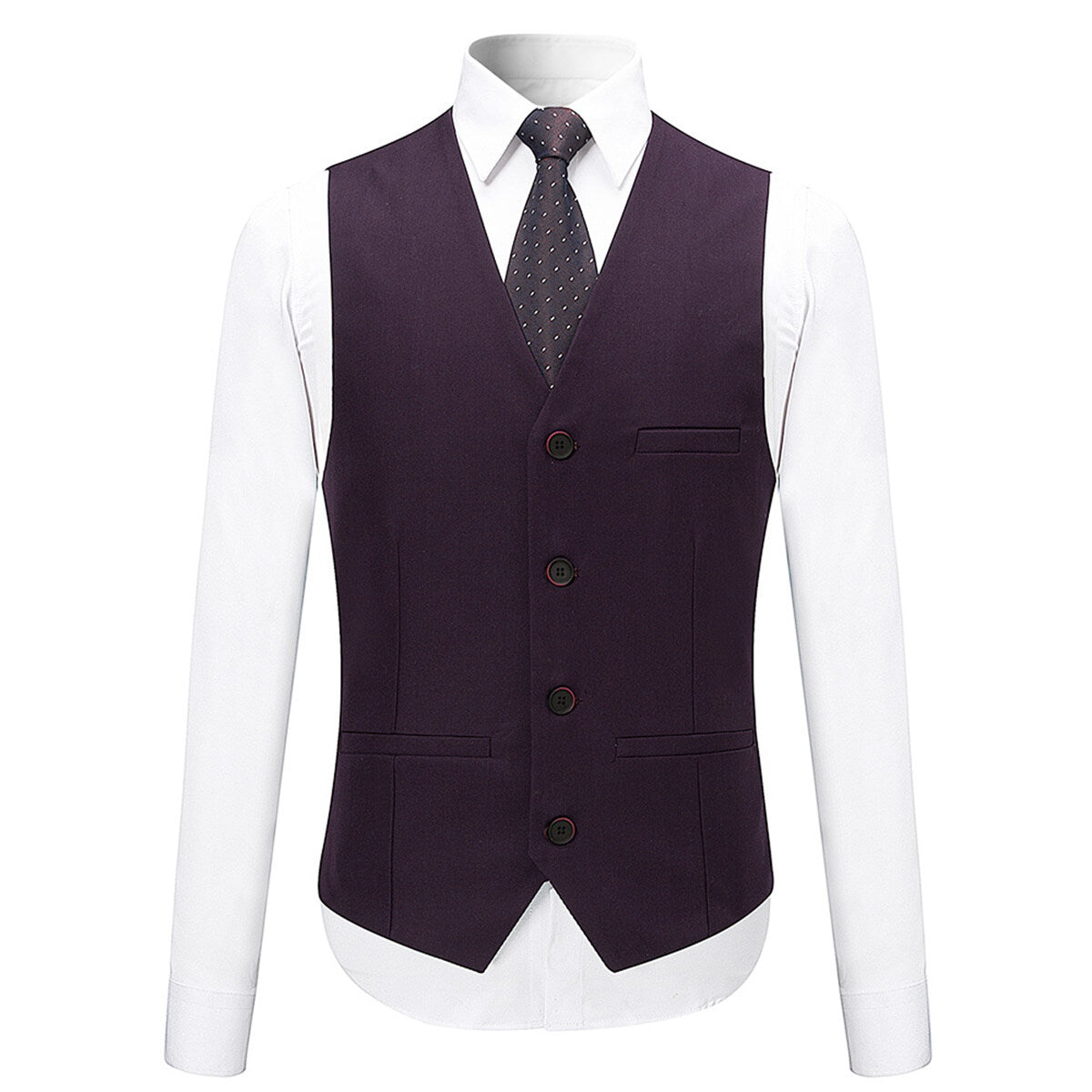 3-Piece Slim Fit Solid Color Jacket Smart Wedding Formal Suit Purple - Cloudstyle