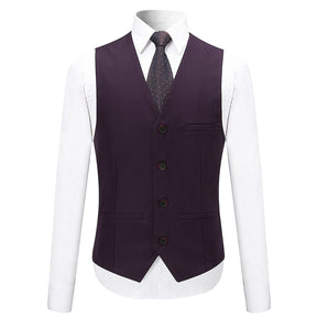 3-Piece Slim Fit Solid Color Jacket Smart Wedding Formal Suit Purple