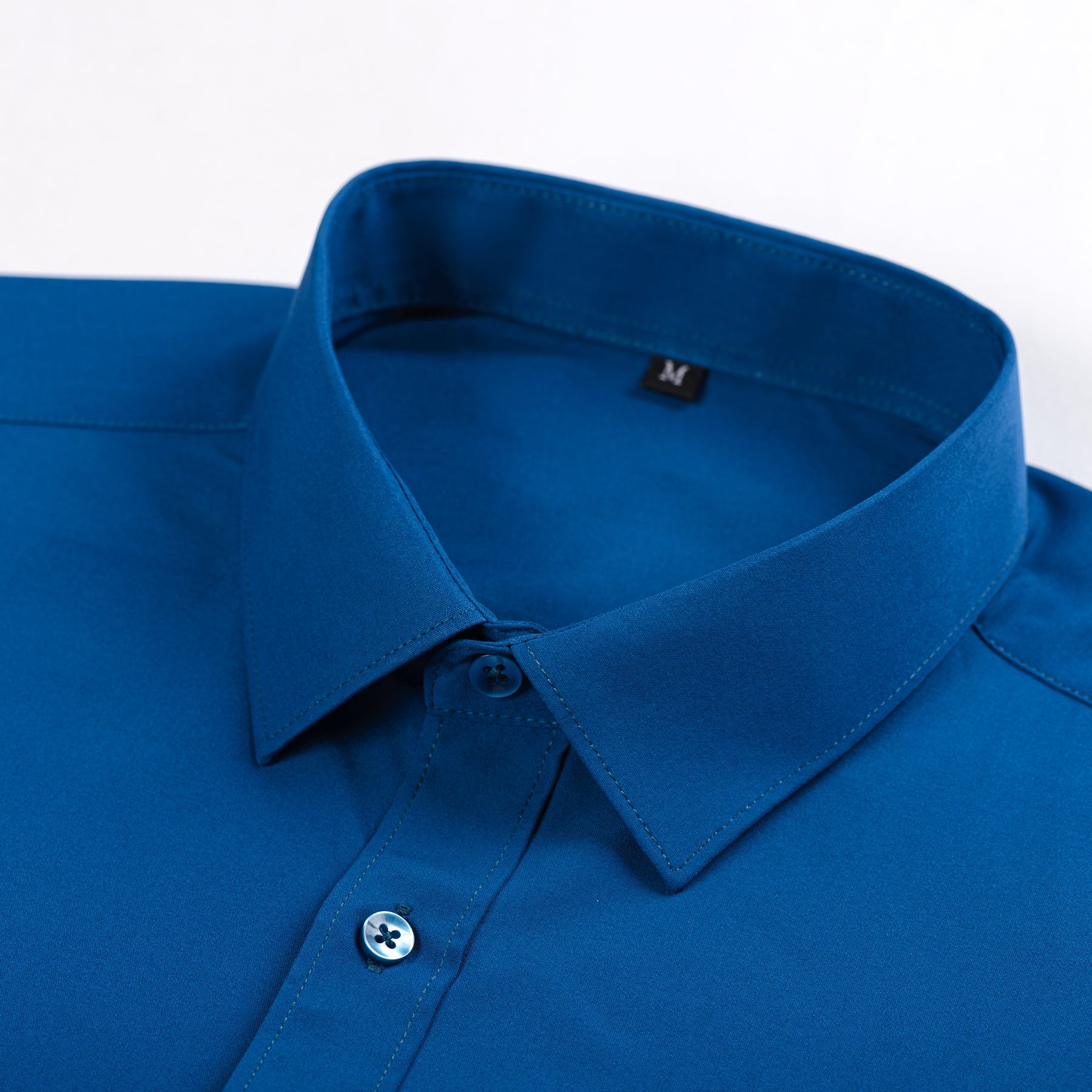 Men's Solid Square Neck Fitted Business Long-Sleeved Shirt Pink