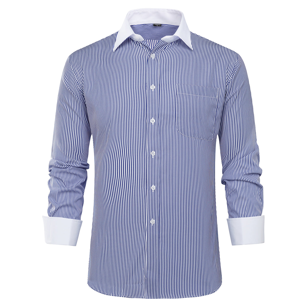 Men's Dress Shirt Slim Fit Button Down Stripe Checked Shirt Navy - Cloudstyle