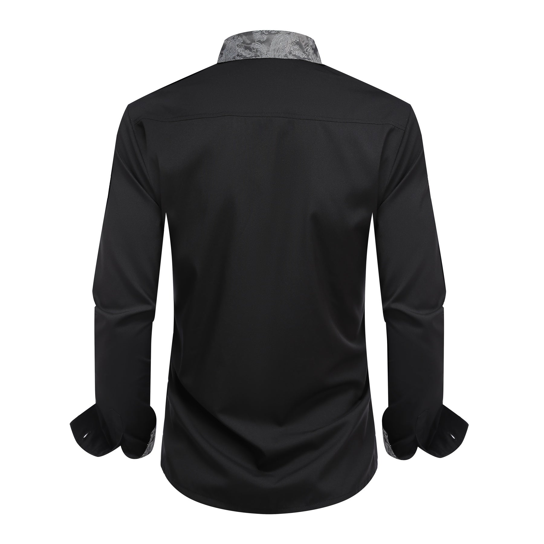 Men's long-sleeved casual shirt with a sky blue lapel and gray collar