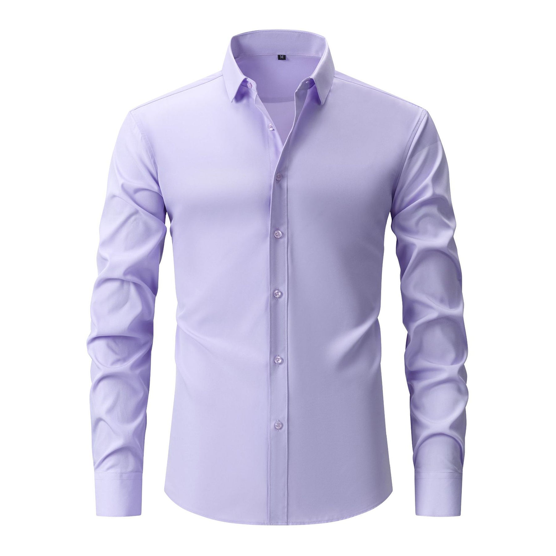 Men's Solid Square Neck Fitted Business Long-Sleeved Shirt Pink