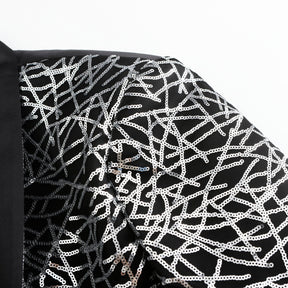 Men's Sequined Stand Collar Single-Breasted Blazer Black