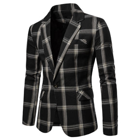 Men's Casual Suit Blazer Jackets Lightweight One Button Coats Plaid Blazer