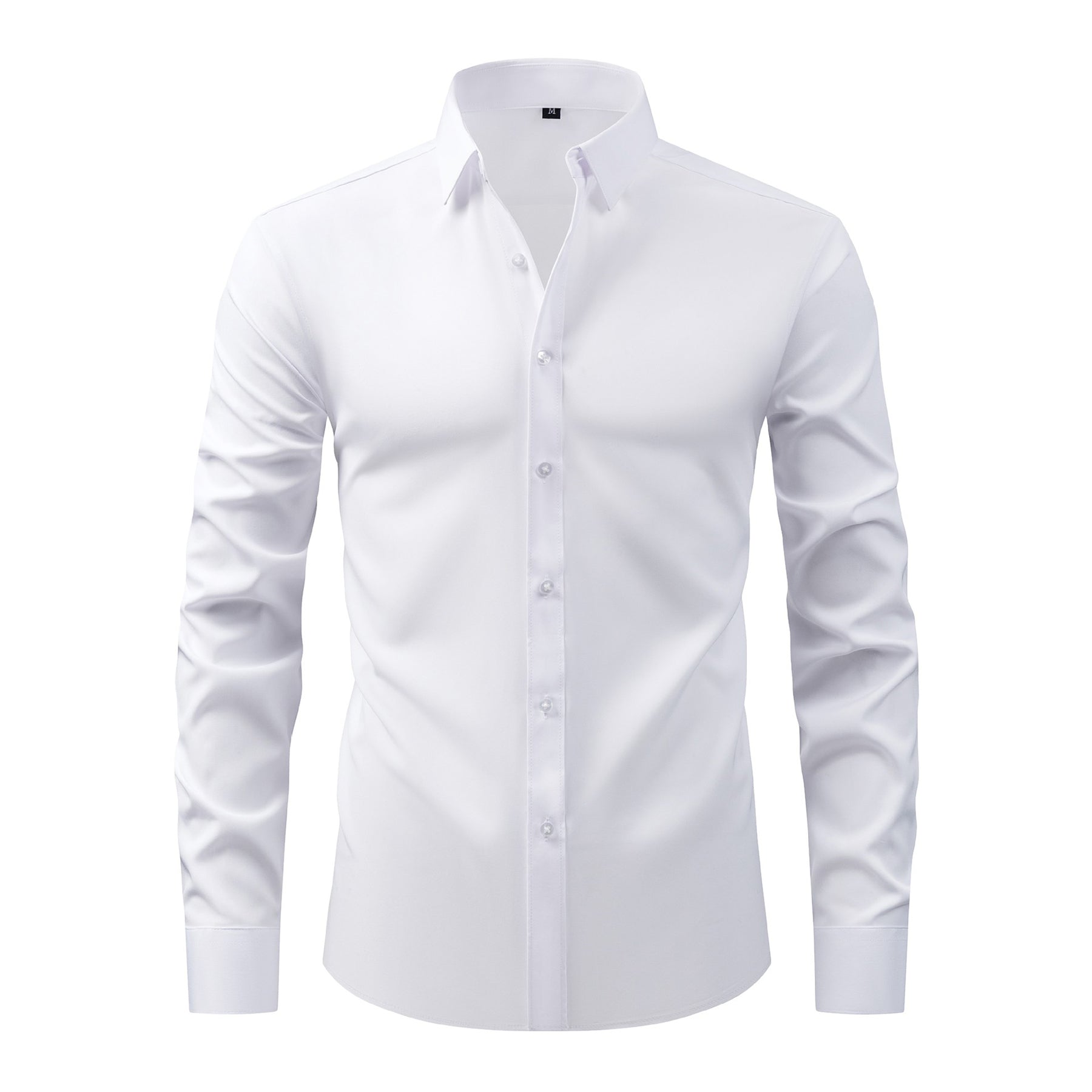 Men's Solid Square Neck Fitted Business Long-Sleeved Shirt Pink