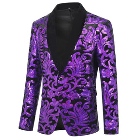Purple Sequins Blazer Shawl Collar Blazer