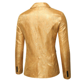 Men's Casual Comfortable Daily Lapel Printed Blazer Gold