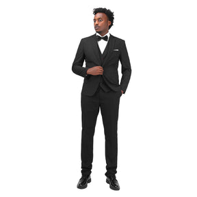 3-Piece Slim Fit Solid Color Jacket Smart Wedding Formal Suit Black